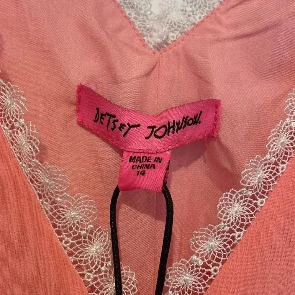 NWT Betsey Johnson Boudoir Crinkle Chiffon Dress Flamingo Pink Sz 14 - Image 6