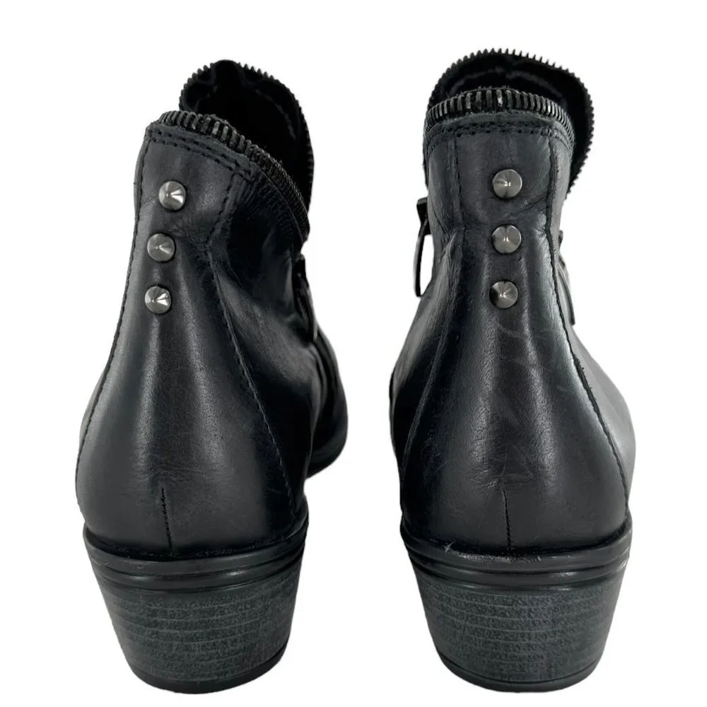 ERIC MICHAEL Studded Black Leather Ankle Boots Size 39 Moto Rocker Booties - Image 5