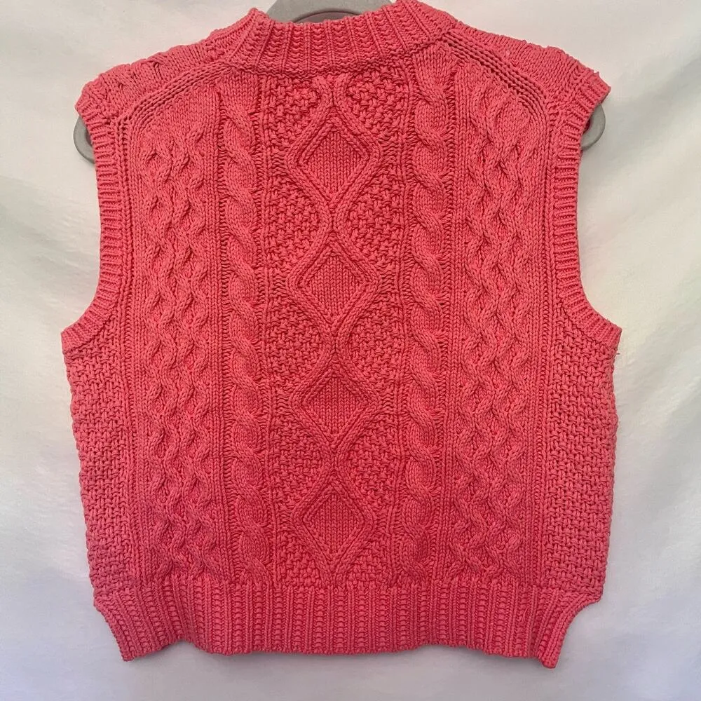 SHE+SKY Cable Knit High Neck Sweater Vest Sz L Peach Chunky New Indie Y2k Retro - Image 11