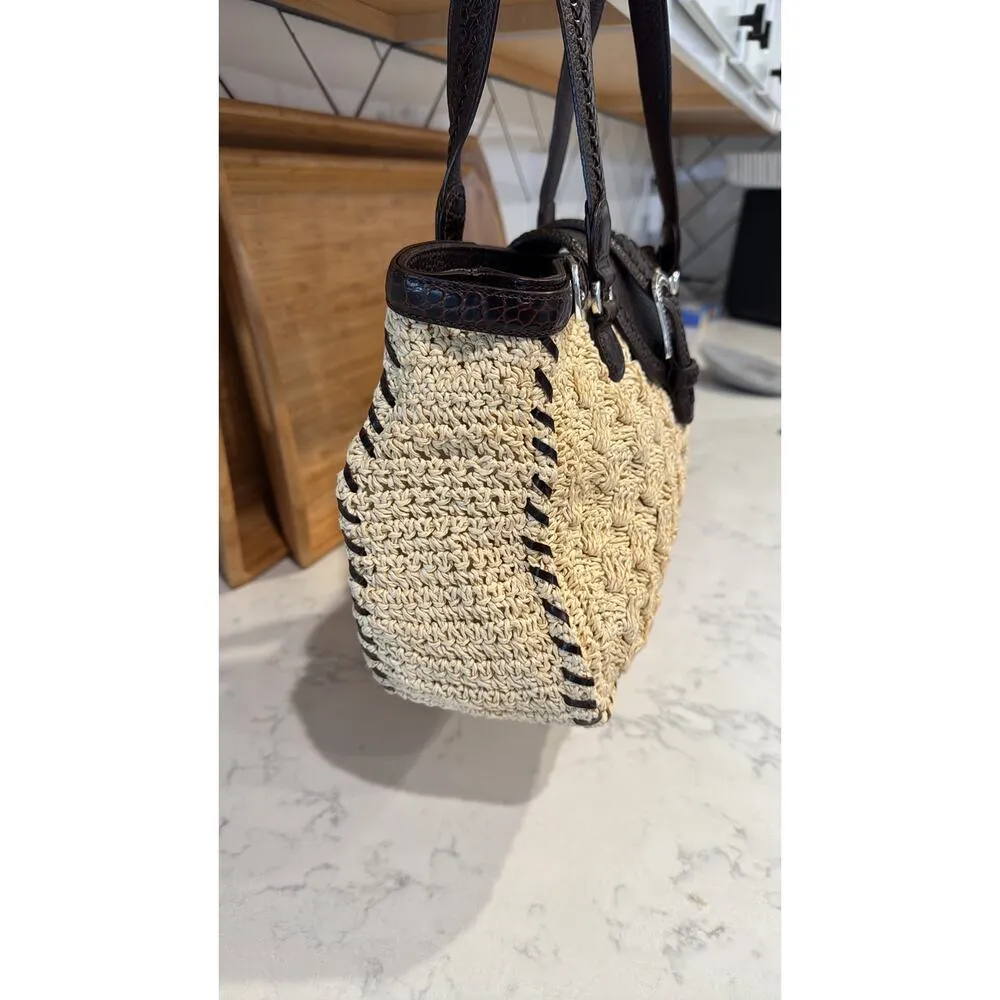 BRIGHTON Patience Straw Leather Handbag Shoulder bag Large Satchel Tote Bag - Image 4