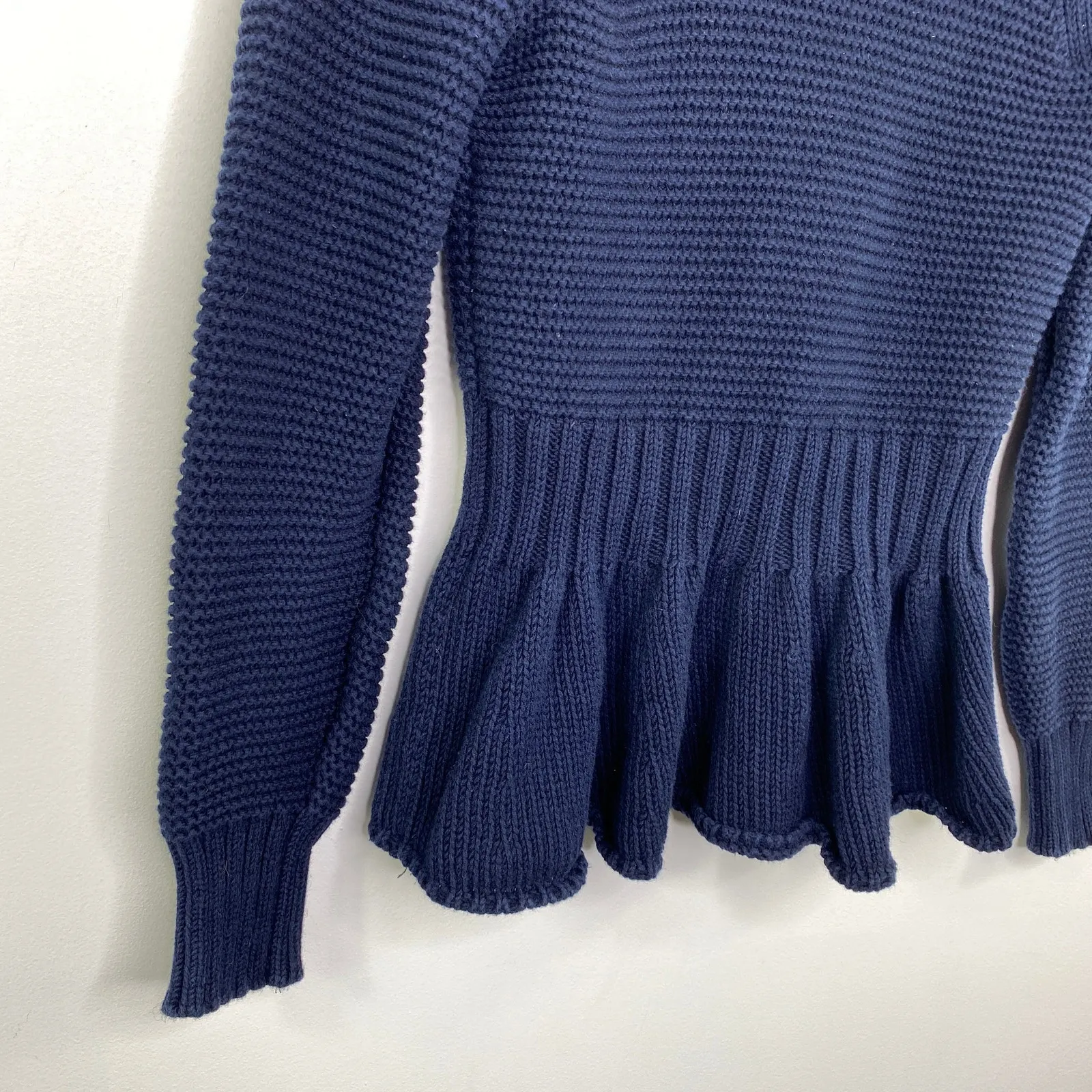 Rebecca Taylor La Vie Navy Blue Wool Blend Peplum Sweater Women's Size Small S - Image 4