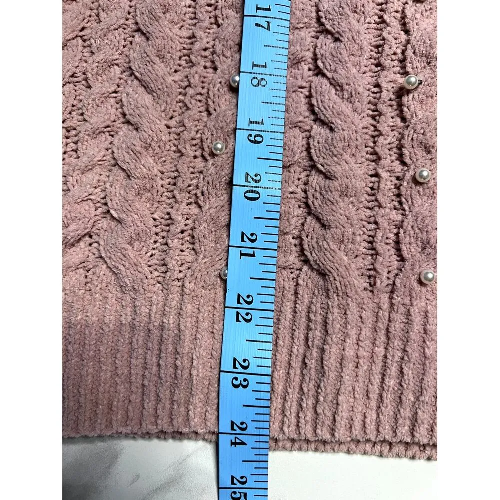 Cynthia Rowley Chunky Knit Pink Sweater with Pearls Pullover Girly Coquette Sz M - Image 10
