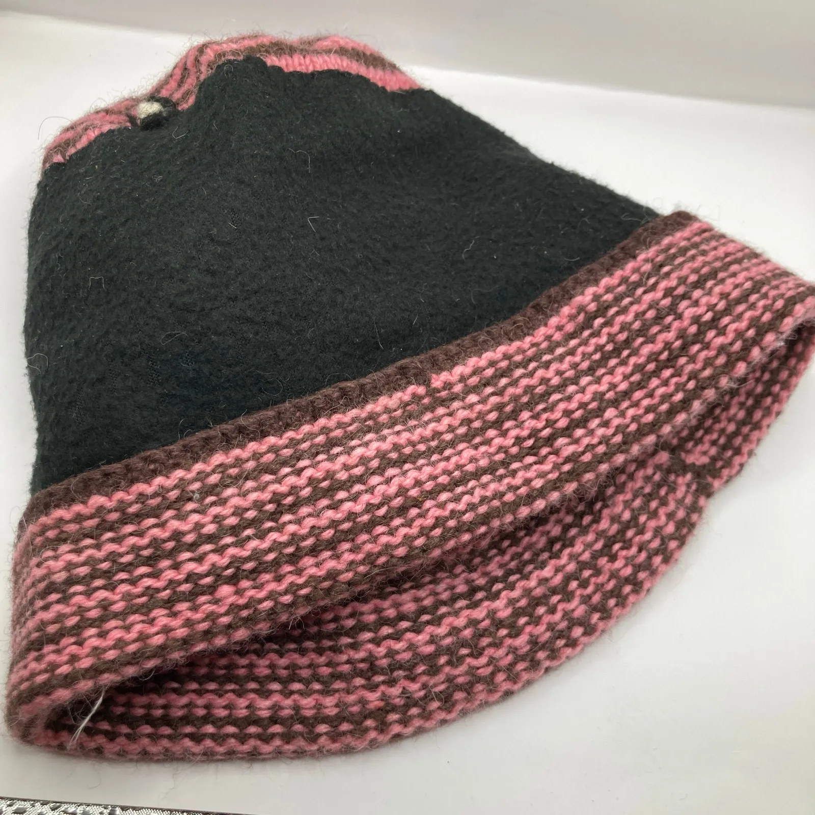 Handmade Pink & Brown 3D Bear Fleece Lined Knit Beanie Adult OS Novelty Kawaii - Image 5