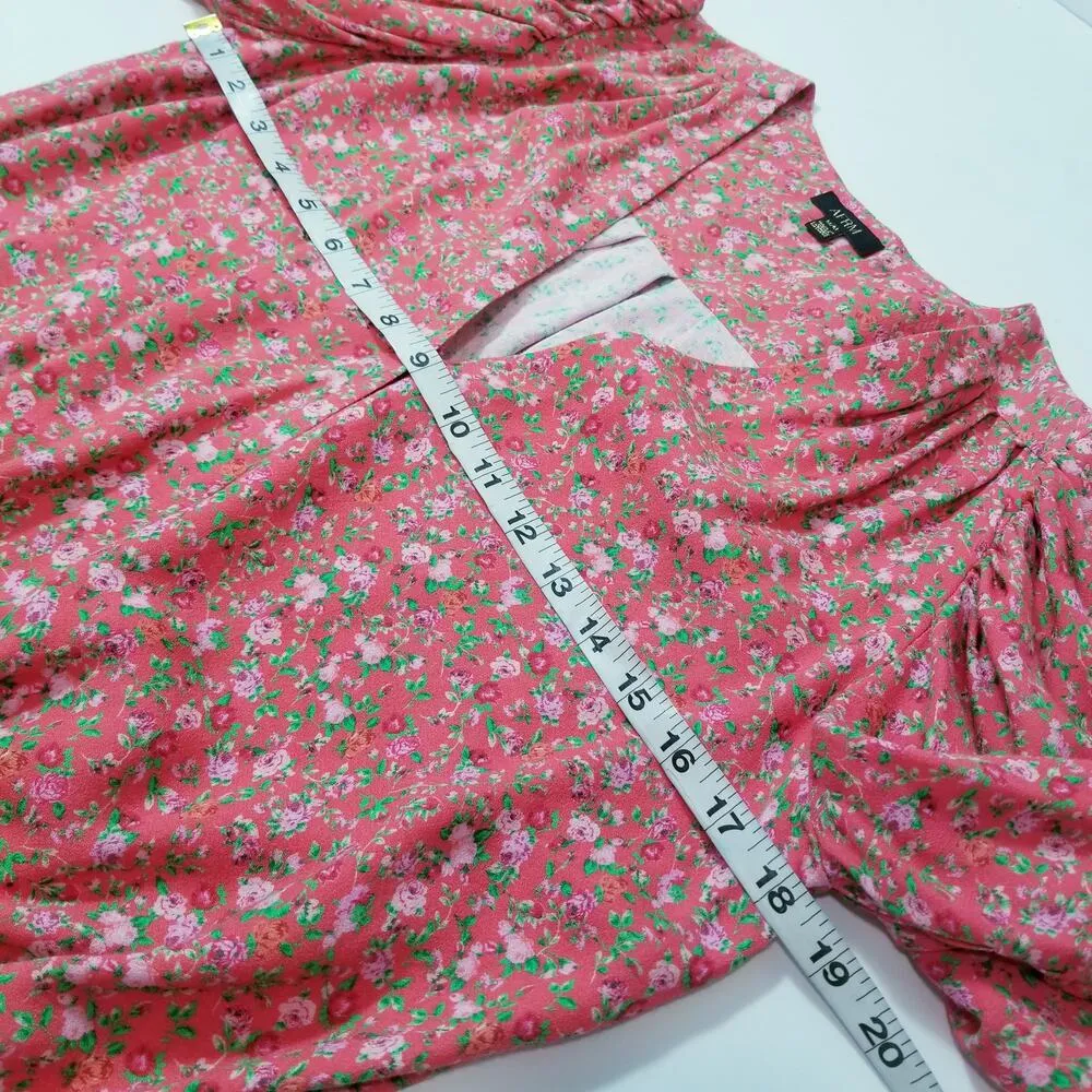 AFRM Ditsy Dana Bodysuit Puff Long Sleeves Plunging Neckline Pink Size M - Image 5