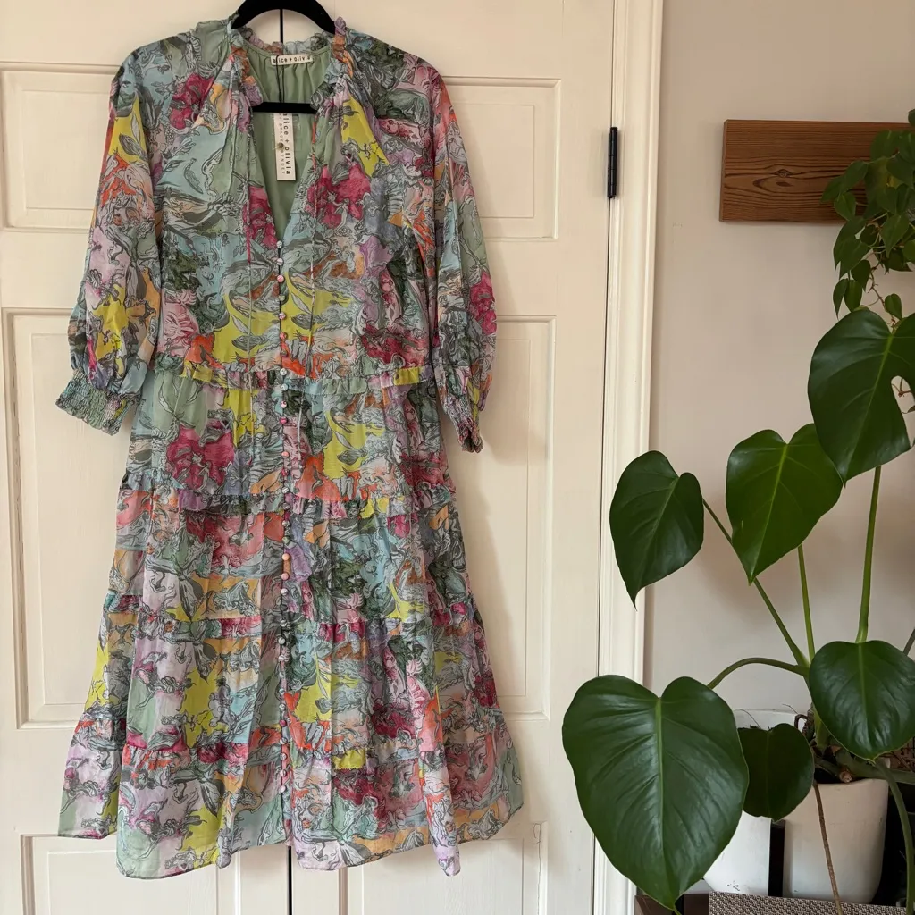 NEW Alice + Olivia Layla Midi Dress Lola’s Dream Rare Printed Size Small Graphic - Image 3
