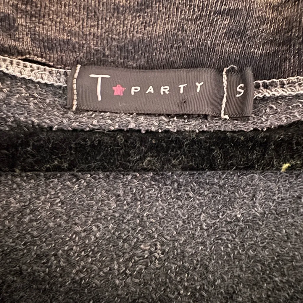 T*Party Size S Distressed Black Acid Wash Crewneck - Image 3