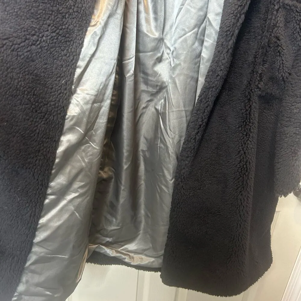 UGG Alesandra Faux Fur Wrap Coat Black Pockets Tie Waist Long Trench L / XL NWT - Image 8