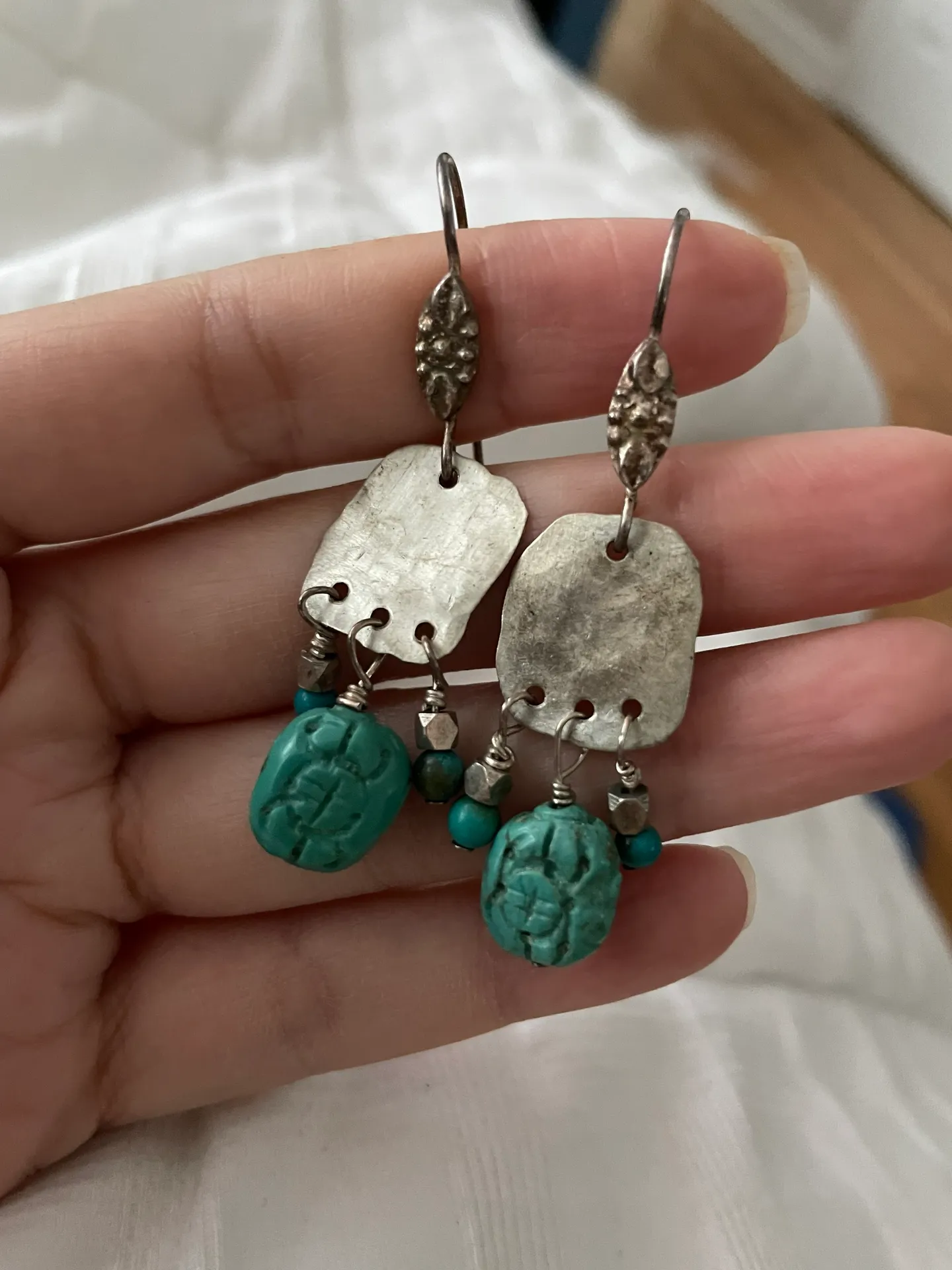 Vintage Handcraft Treasure Dangle Floral print pattern Native Turquoise Mojave Coastal Cottage Western Rustic Prairie  - Image 4