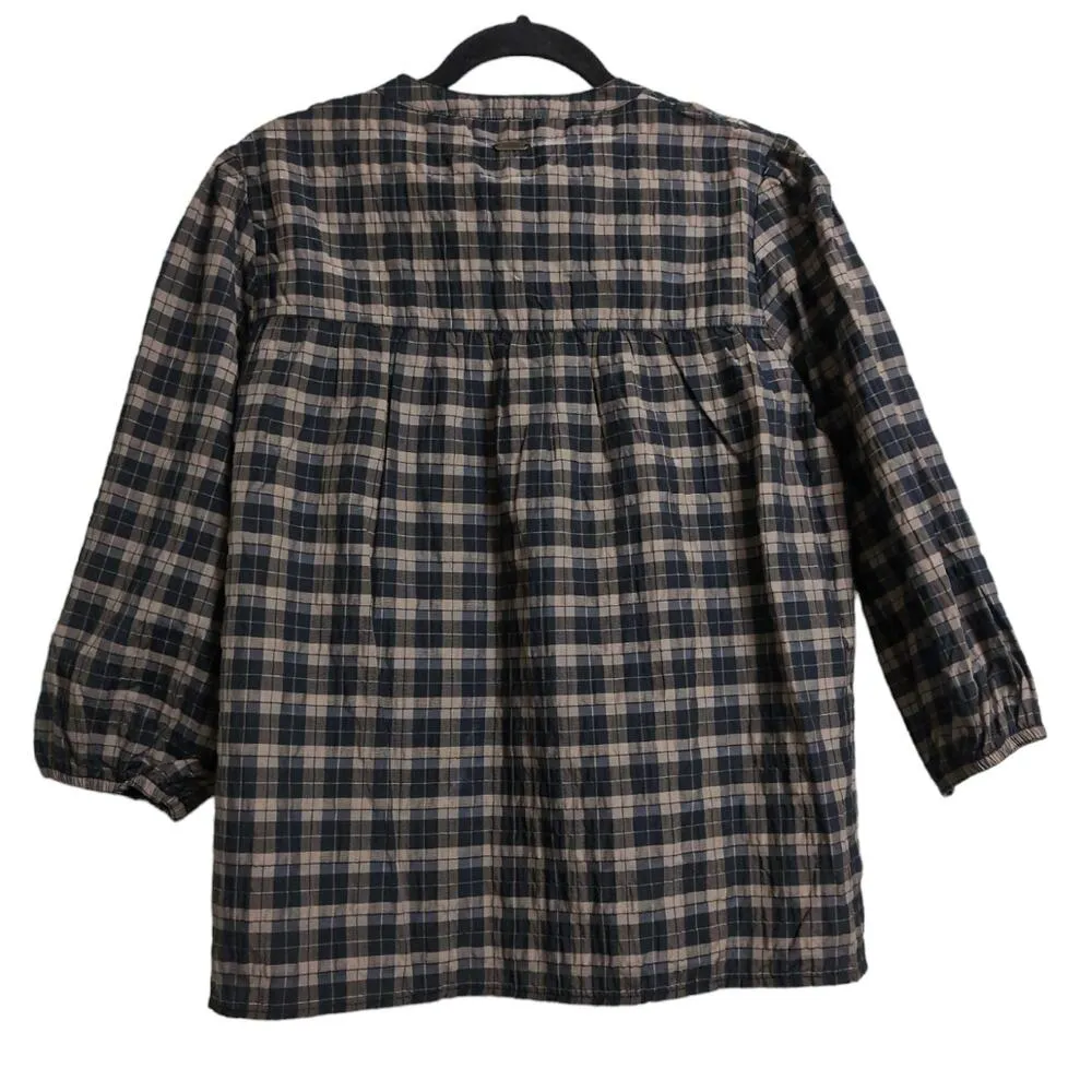 Barbour Lorelie Top Praline Plaid V-neck Seersucker Puff Sleeves 8 New - Image 5