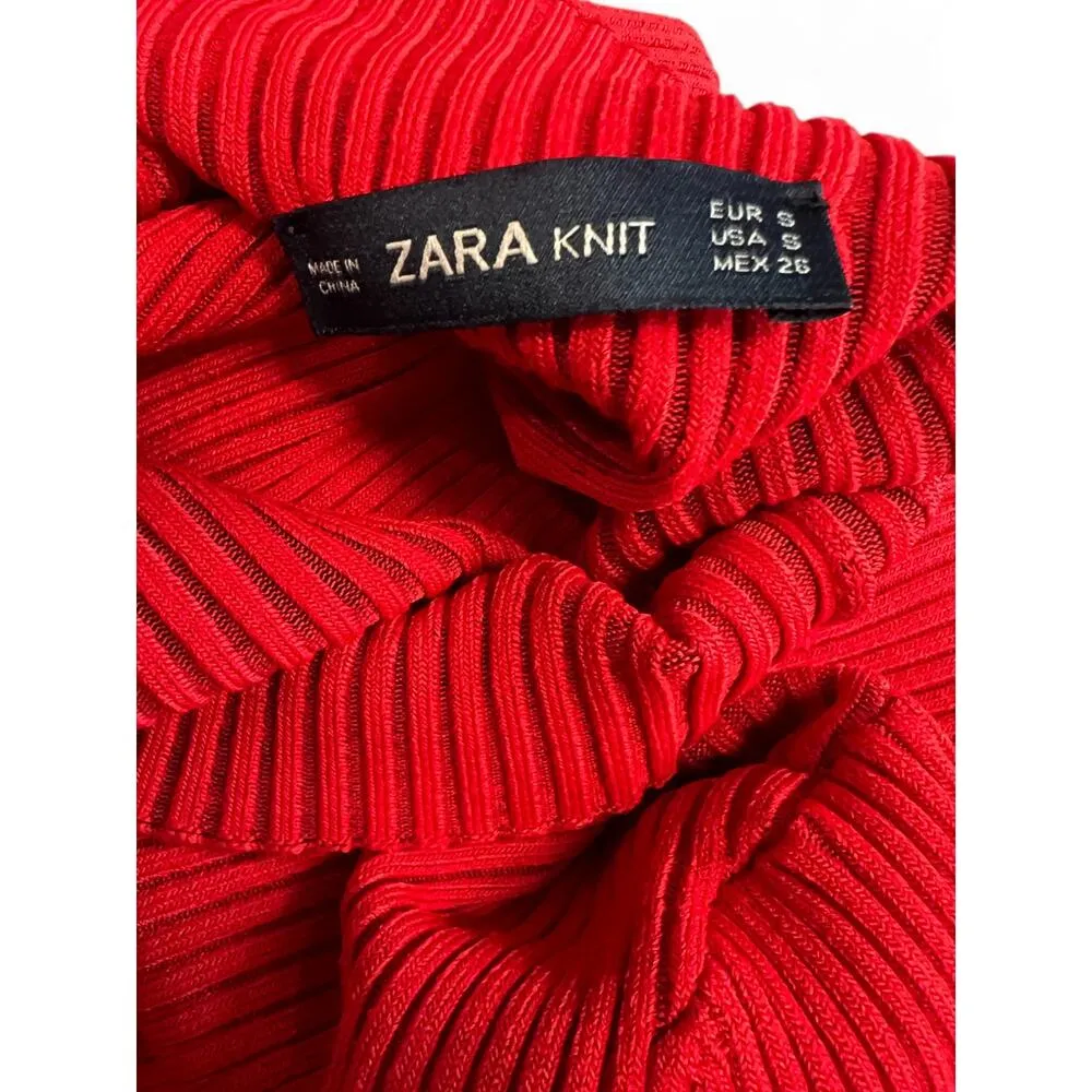ZARA | S | Knit Sweater Pullover Ribbed Mock Neck Top Womens Red - Image 5