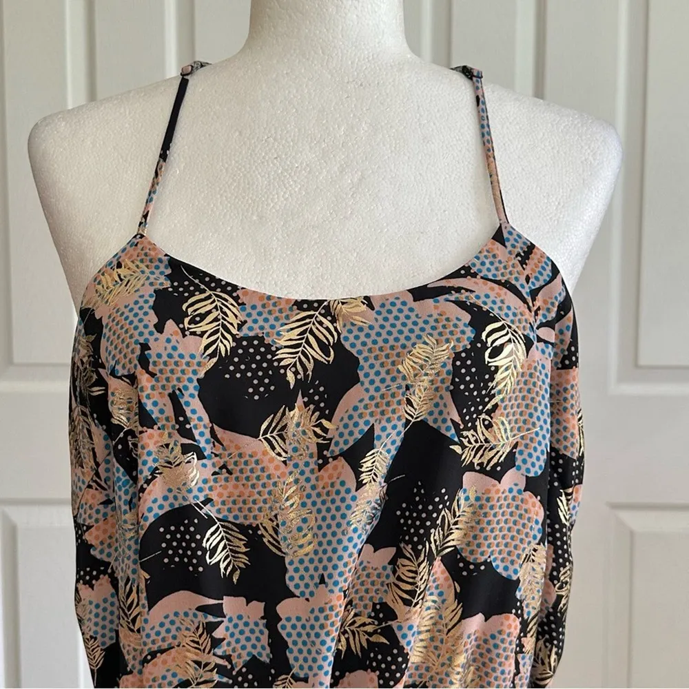 Collective Concepts Dress Pink Black Gold Floral Halter Sash Tie Waist Medium - Image 3