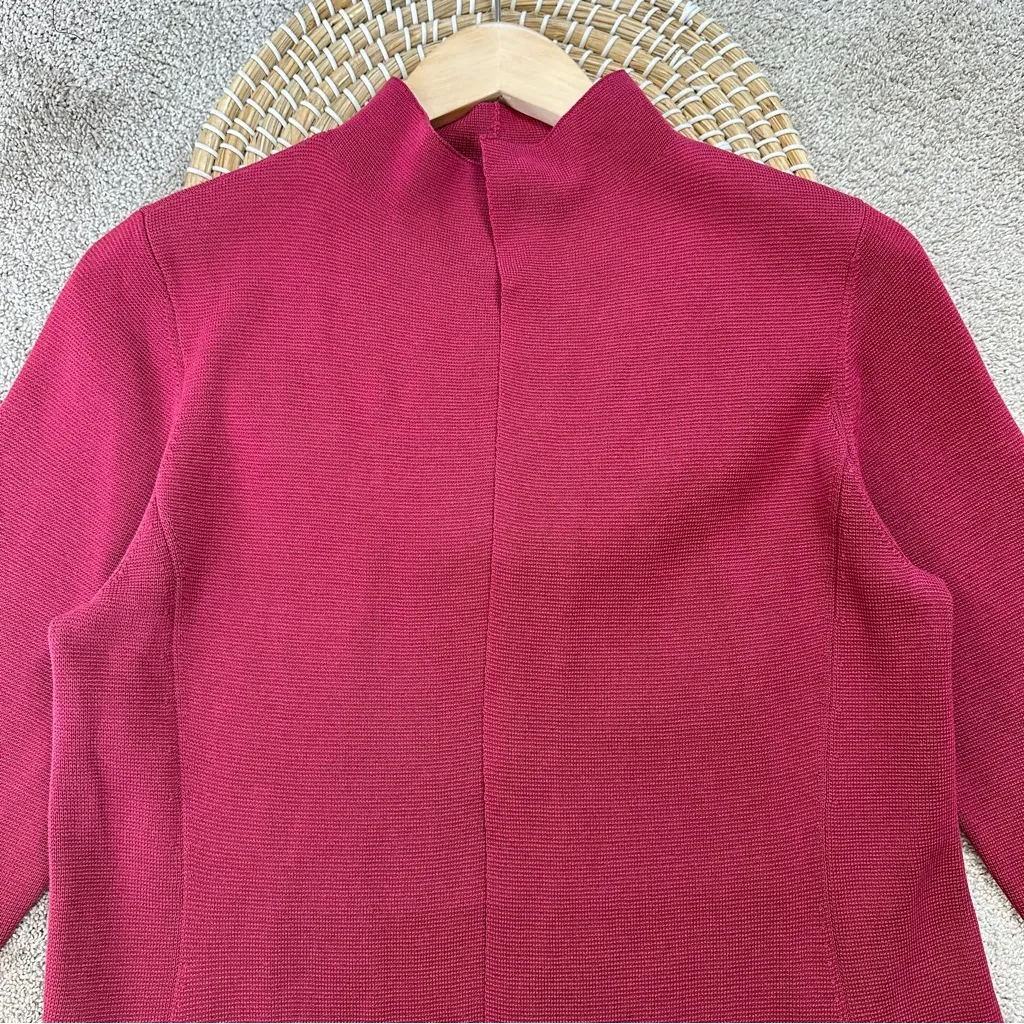 Eileen Fisher Women’s Silk Cotton Open Front Cardigan Knit Sweater in Red M - Image 3