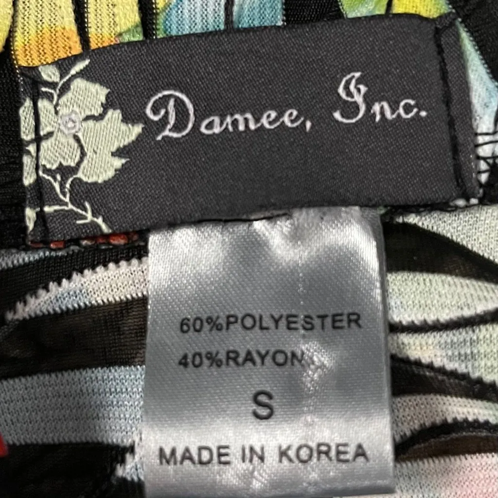 Share Damee Tunic Size Small Blue Black Semi Sheer Ruffle Sleeve Button Front Ab - Image 4