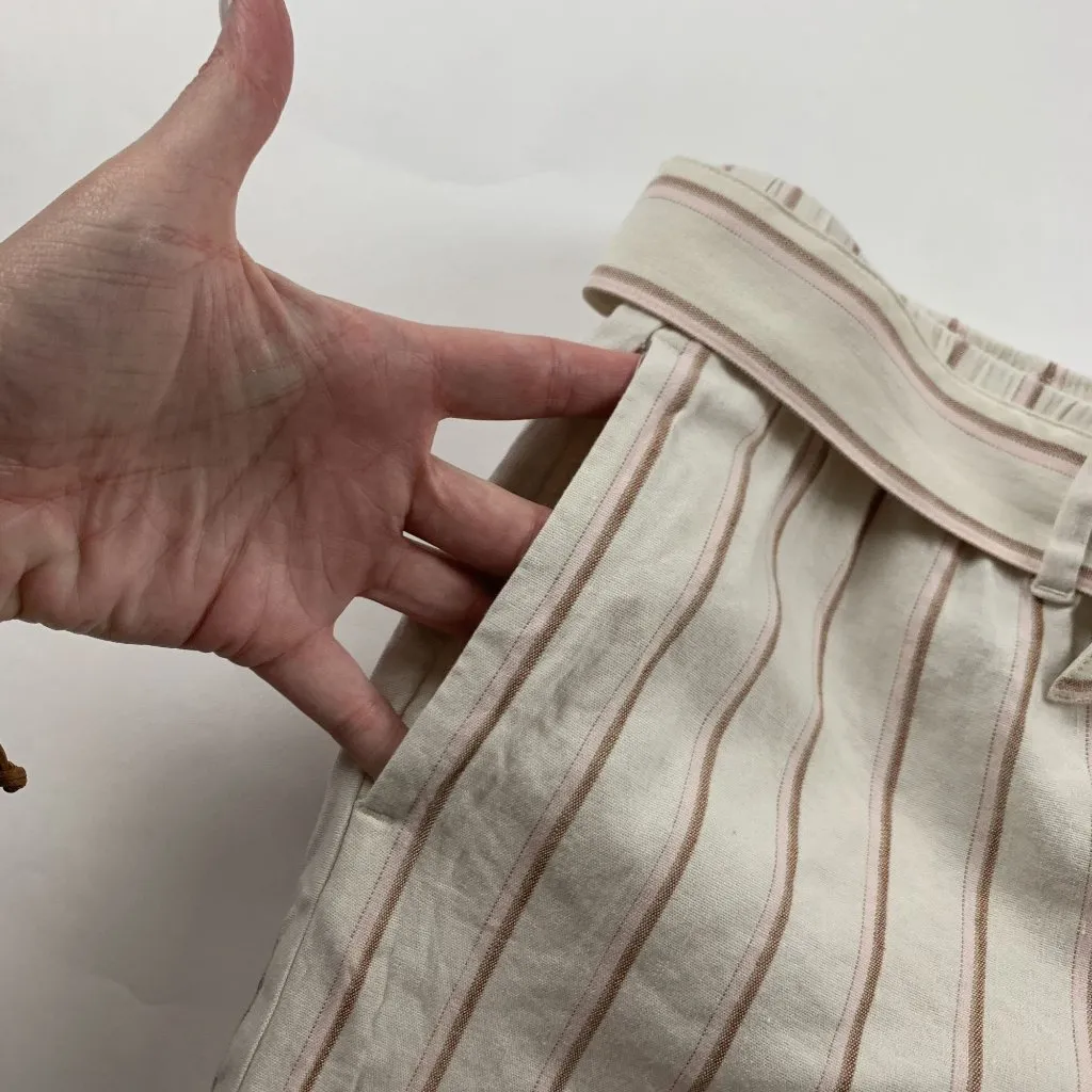 J.Jill Brown Striped Stretch Linen Belted Wide Leg Pant L Size L - Image 3