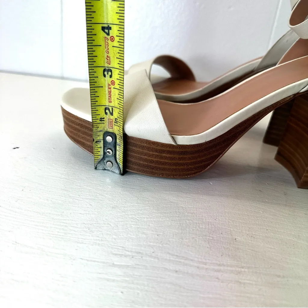 Nordstrom Noanita-Lea Ivory Leather Platform Sandals Wood Block Heel Size 9.5M - Image 5