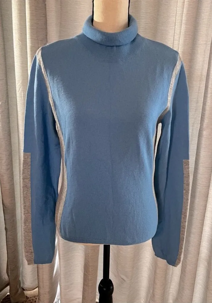 Rene Lezard Womens Blue Grey Gray Merino Wool Turtleneck Sweater Medium *FLAW - Image 1