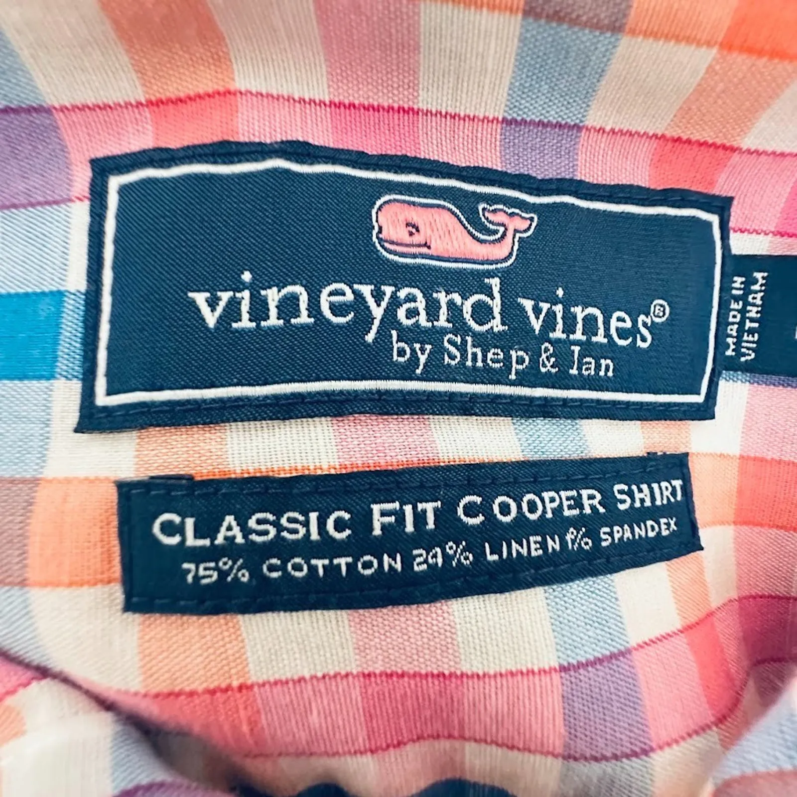 Vineyard Vines Shirt Mens Large Plaid Classic Fit Cooper Cotton Linen Stretch - Image 4