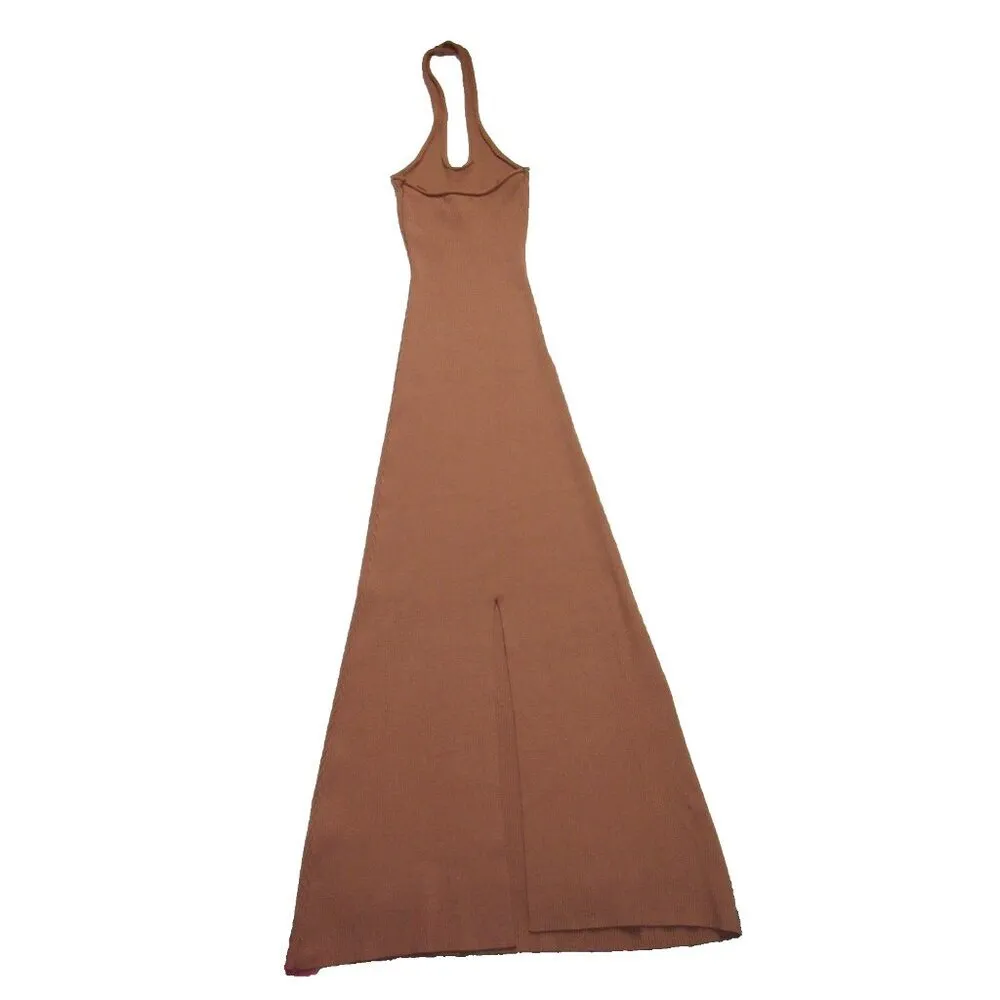NWT DISSH Toni Maxi in Mocha Brown Ribbed Knit Keyhole Halter Dress AU XS / US 2 - Image 8