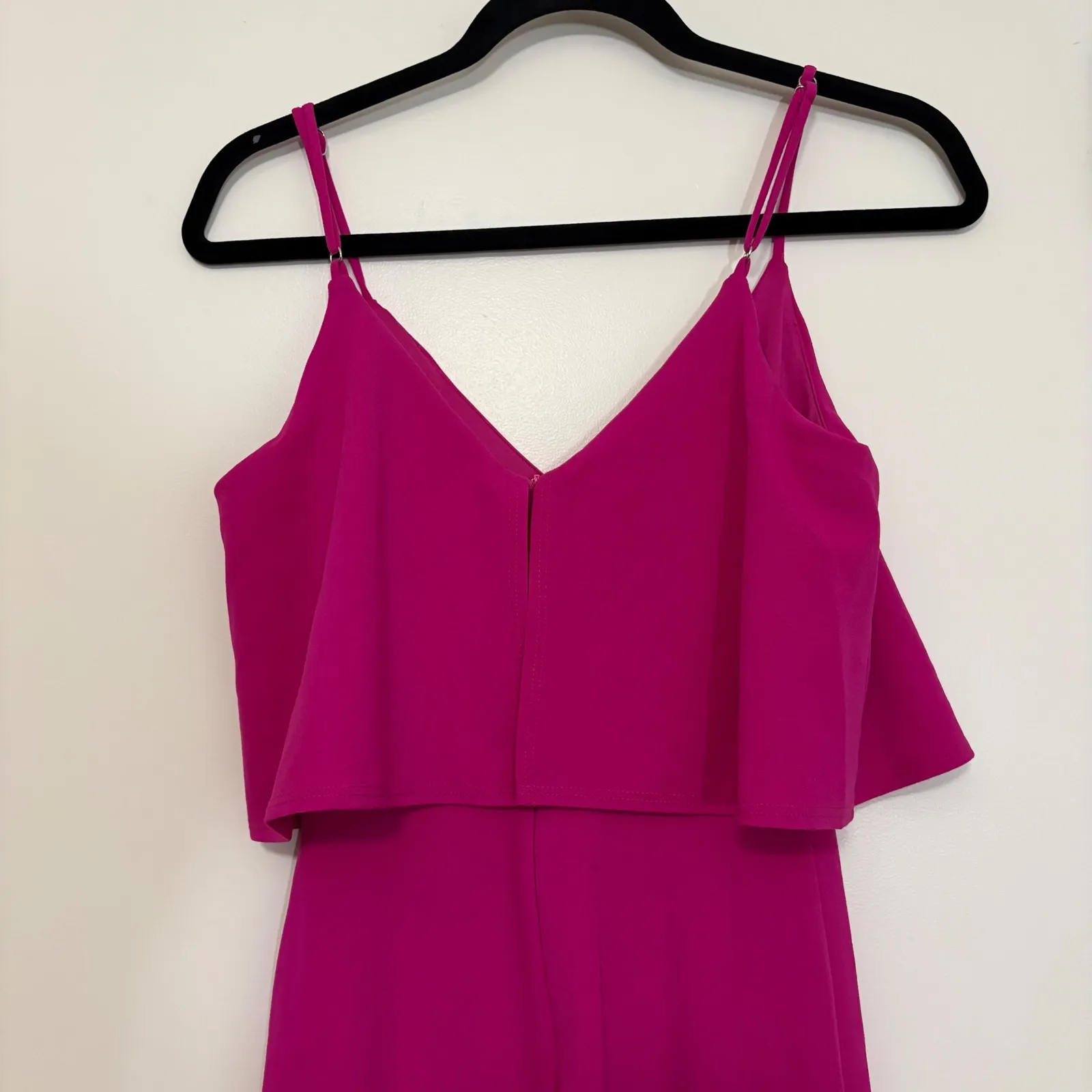 Lulus Women Magenta V Neck Ruffle Overlay Wide Leg Jumpsuit XS - Image 6