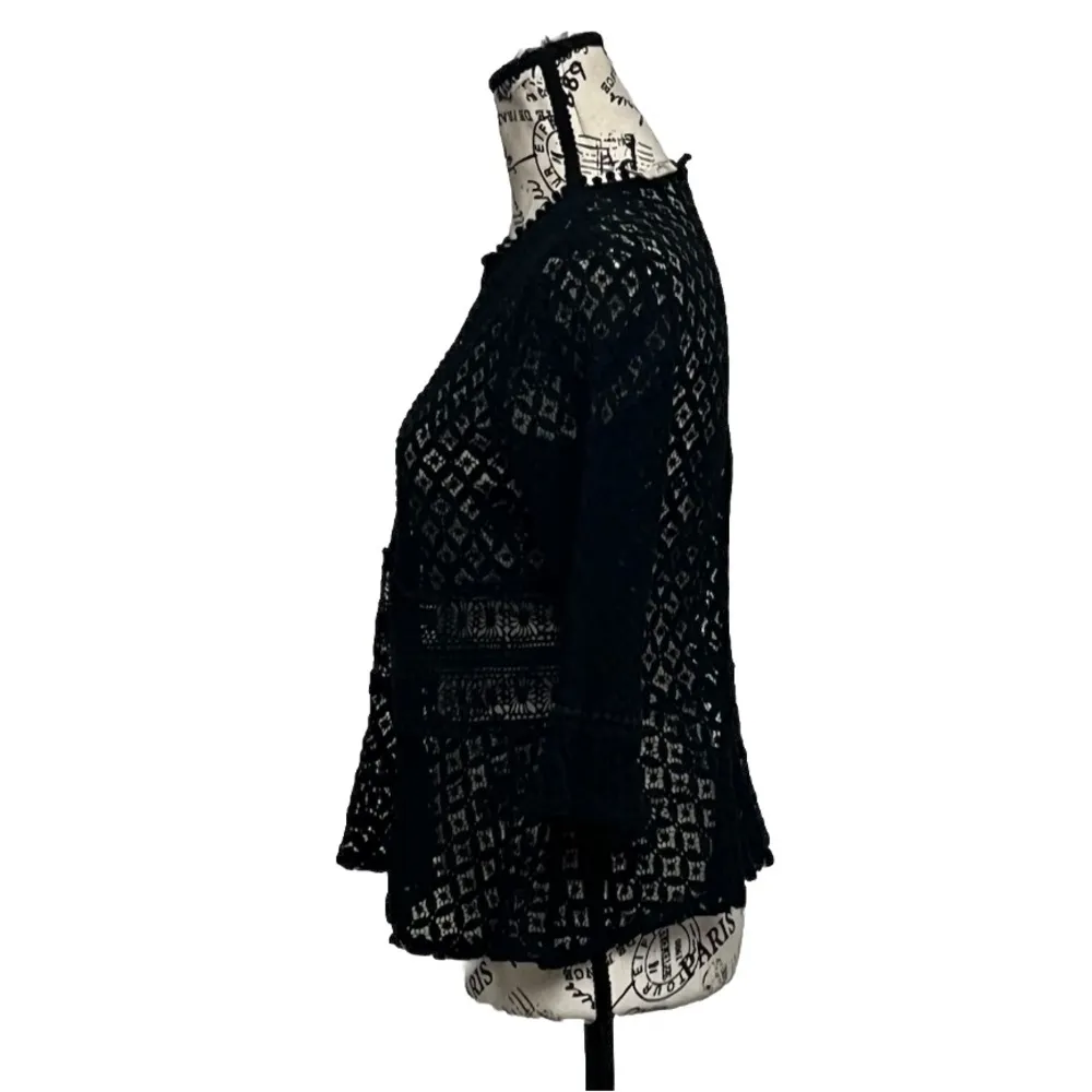 Hazel Women's Black Olivia Bell Sleeve Lace Crochet Sheer Blouse Anthropolgie S - Image 3