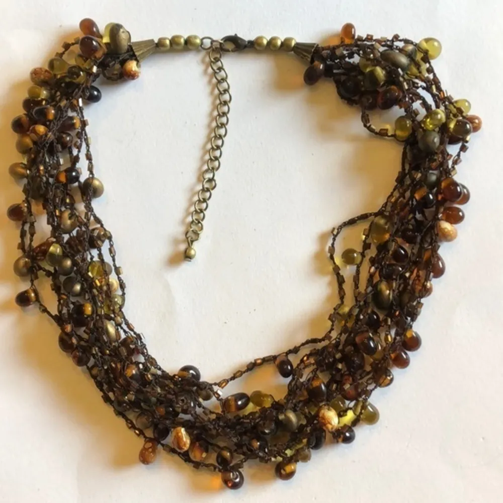 Vintage Bronze Brown & Amber Glass Beaded Multi Strand Necklace - Image 4