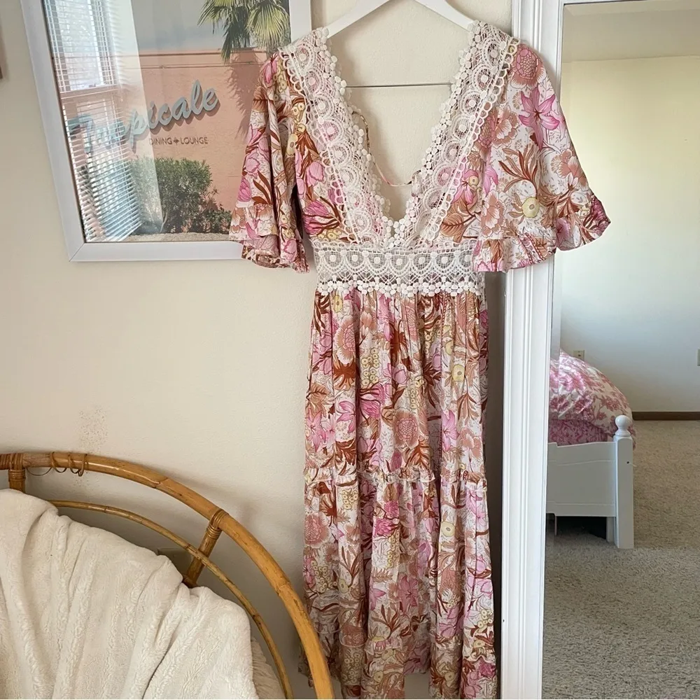 Vici Desert Moon Lace Crochet Floral Midi Dress in Small - Image 6
