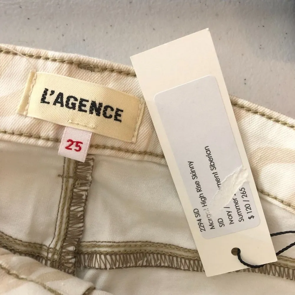 L'agence Margot High Rise Skinny Jeans Ankle Crop Zebra Stripe Beige White 25 - Image 3