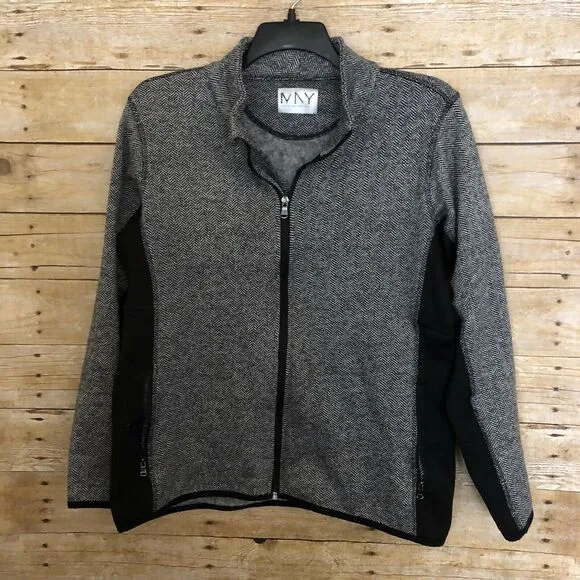 Marc New York Women's Black Herringbone Fleece Lined Knit Jacket - Size XL - MNY - Image 1