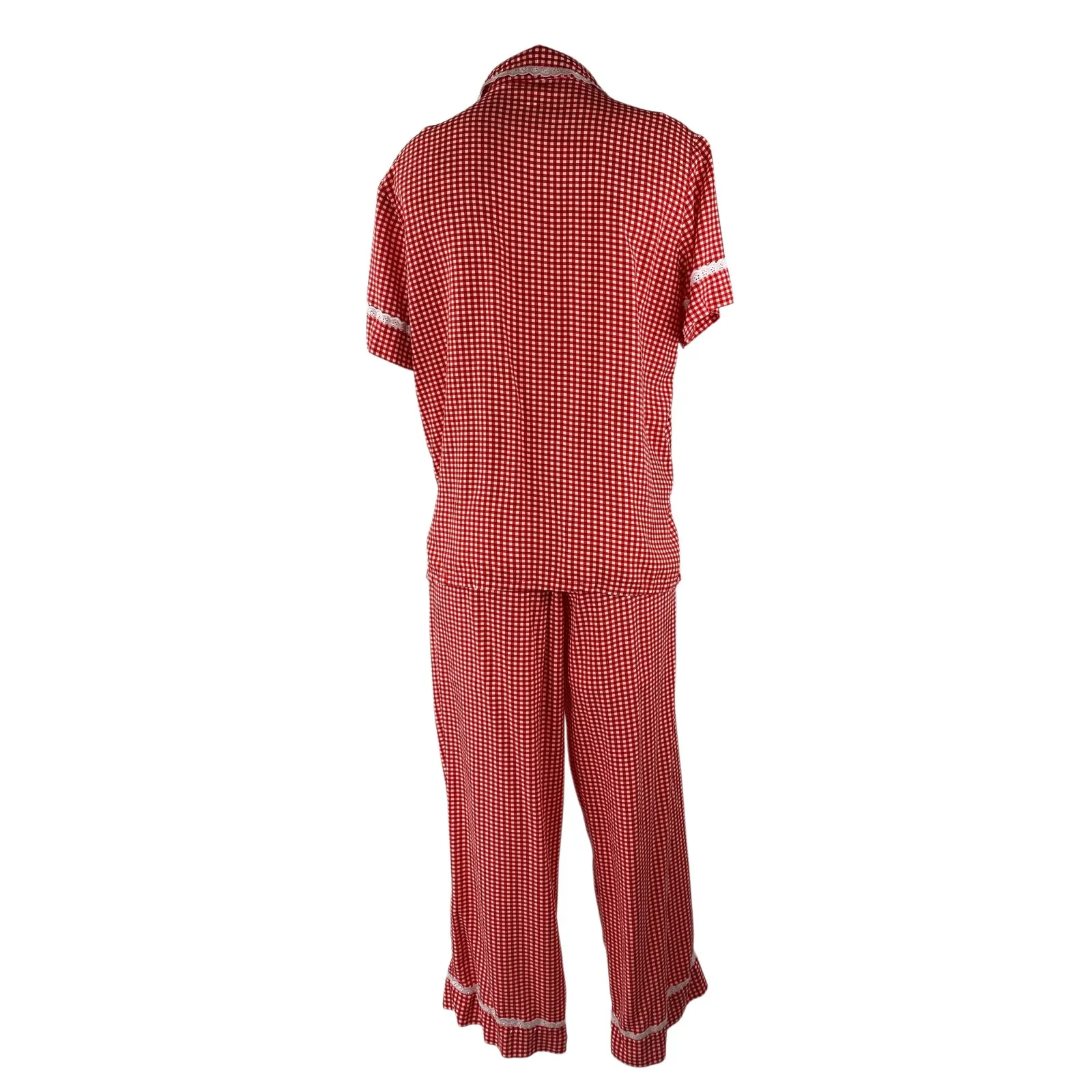 Joyous and Free Red Gingham Button Down Top Wide Leg Pajama Sleepwear Set Size S - Image 2