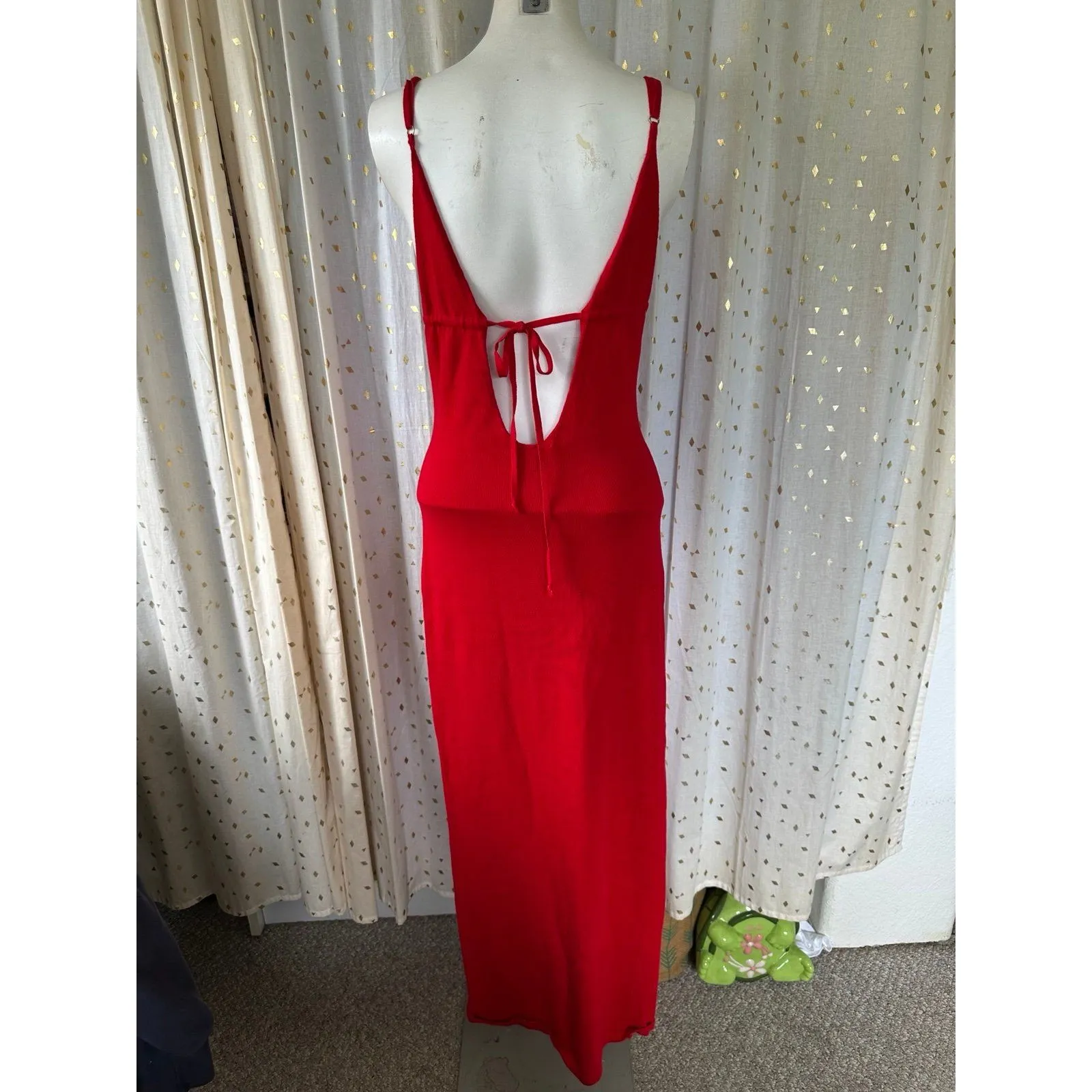 Hera Collection Women's Plunging Neckline Back Tie Bodycon Sweater Maxi Dress M - Image 4