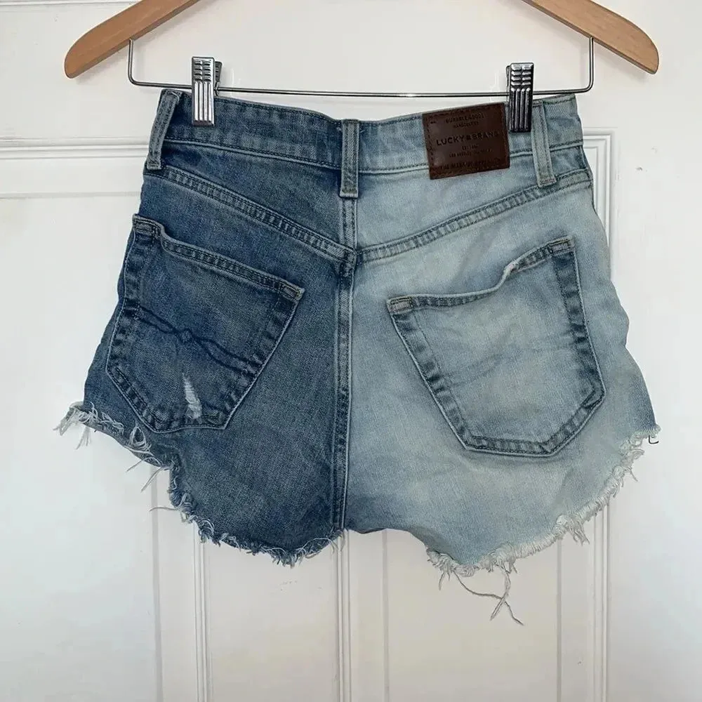Lucky Brand Two Tone Bleach Splatter Denim Shorts Blue Size 00 - Image 2