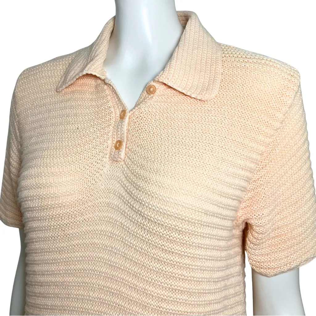 Vintage 80s Liz Claiborne Peach Linen Cotton Blend Knit Polo. S/M. Preppy Retro - Image 10