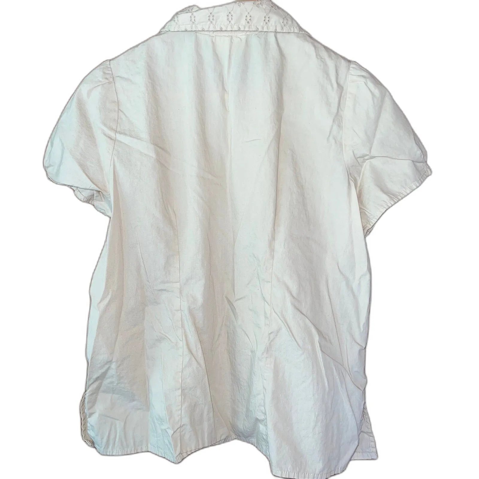 Studio Works Tan Button Up Eyelet Lace Blouse Petite Large - Image 5