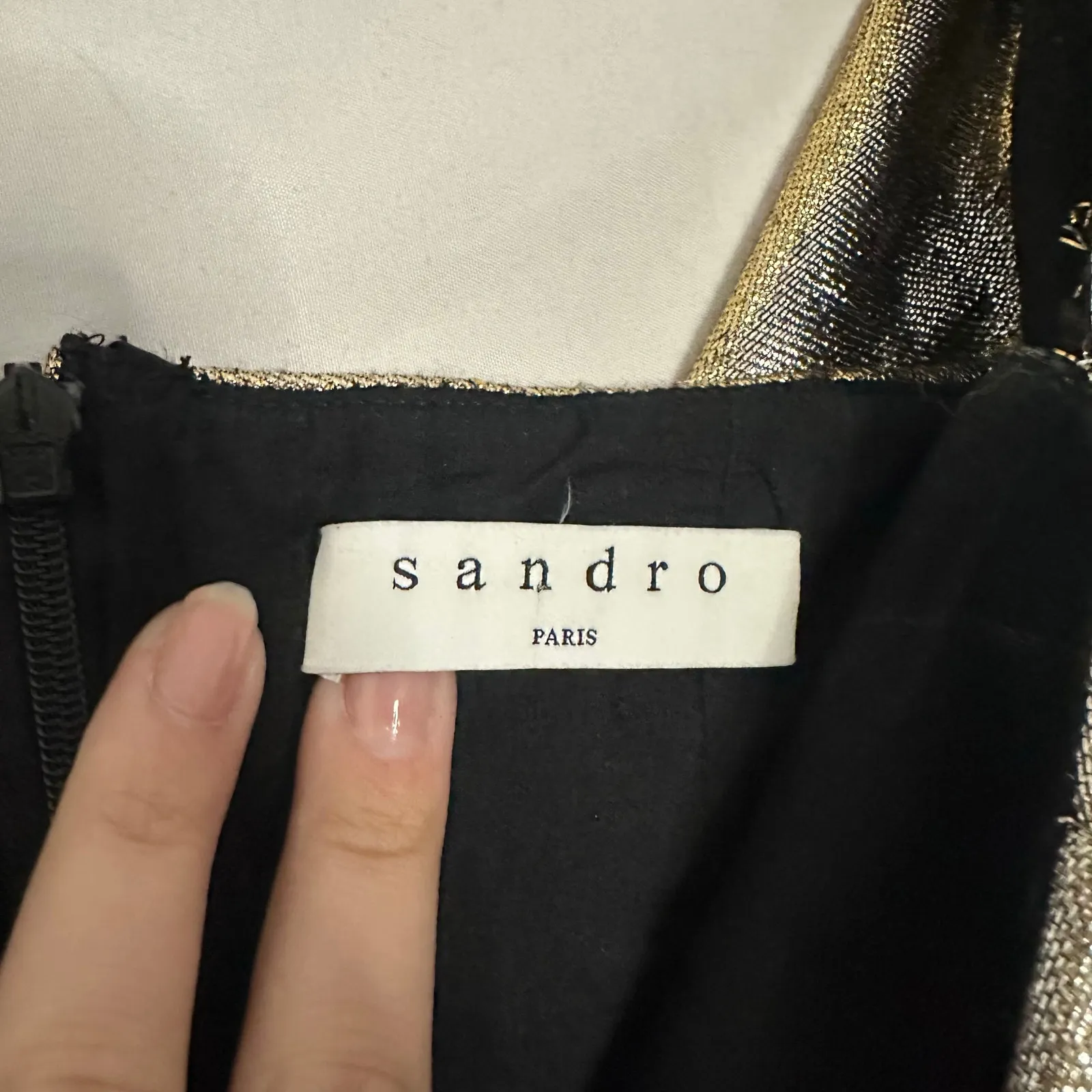 Sandro Palacia Off The Shoulder Mini Dress Metallic Gold Size L - Image 7