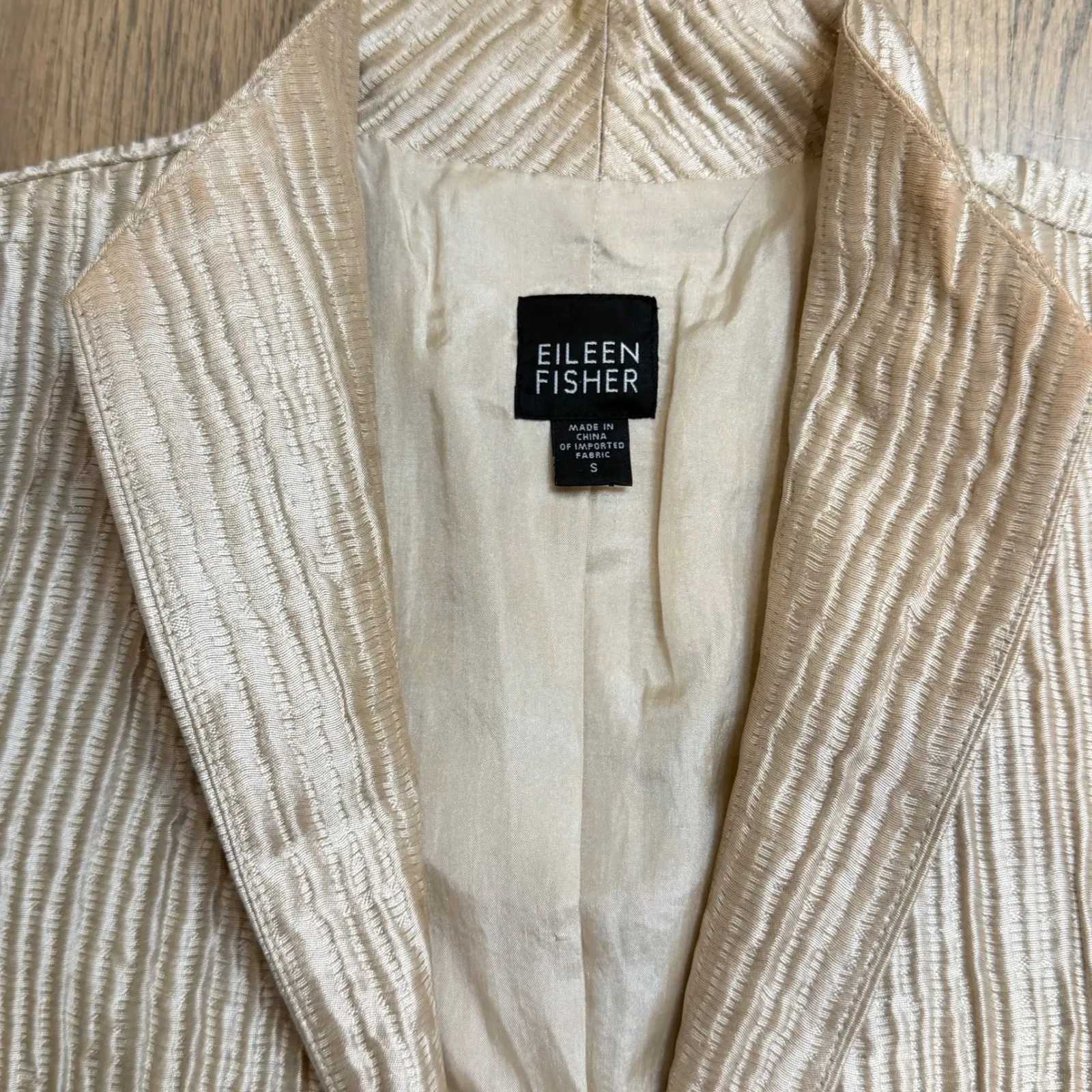 Eileen Fisher Textured Silk Acrylic Jacket Cardigan Champagne Beige Size S - Image 6
