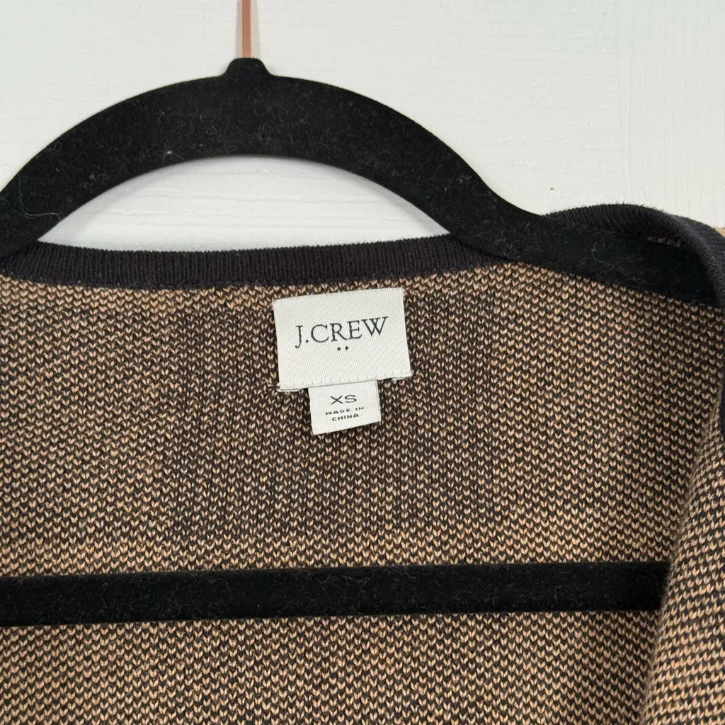 J.Crew Tan Black Block Long Cardigan Sweater Cozy Cabincore 100% Cotton - Image 3