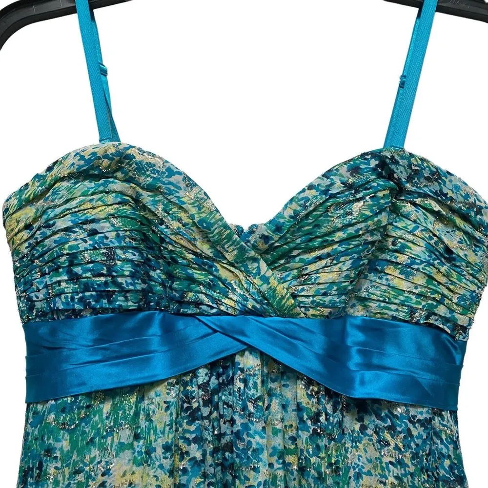 BCBGMaxAzria 4P Strapless Floral Maxi Dress Blue Silver Prom Homecoming - Image 4