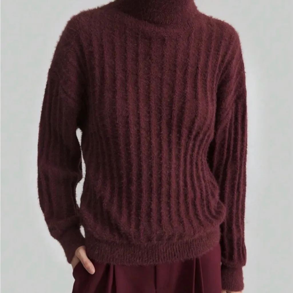 Elegant Burgundy Turtleneck Sweater Brown - Image 2
