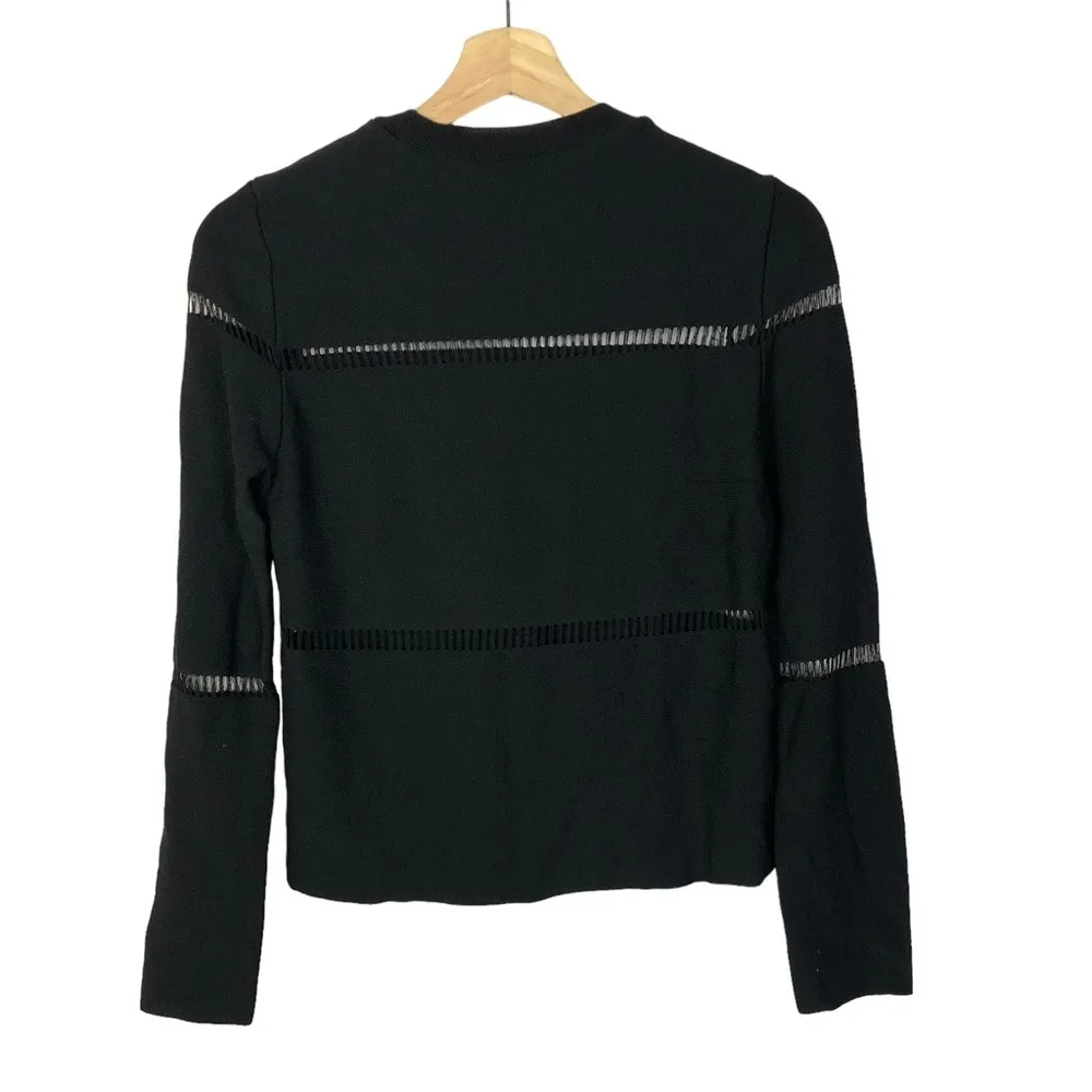Zara Black Mesh Stripe Knit Crewneck Sweater S - Image 2