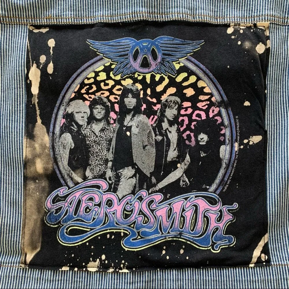 Via Penny Lane Reworked Apparel | Aerosmith Graphic Denim Jacket XS Blue - Image 10