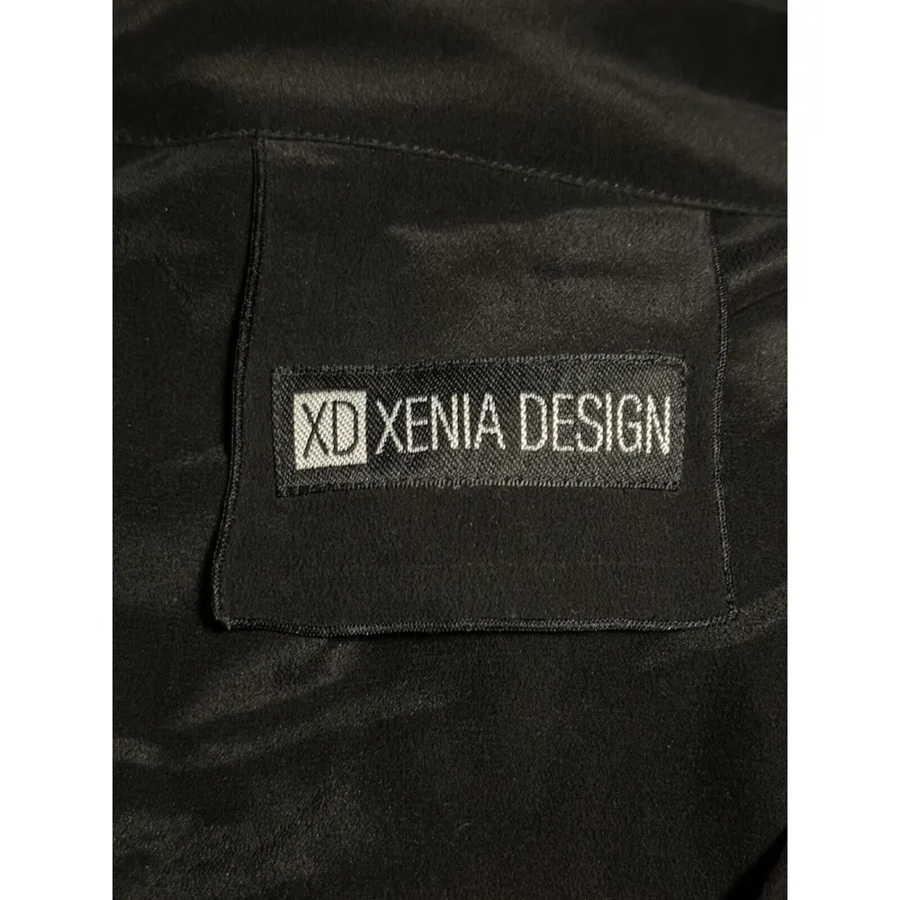XD Xenia Design Black V Neck Silk Long Sleeve Blouse Slit Sleeves Tie Neck MED - Image 5