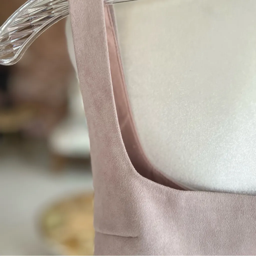 Salty Cropped Top Faux Suede Blush Pink Zipper Back S Sleeveless Square Neck S - Image 4