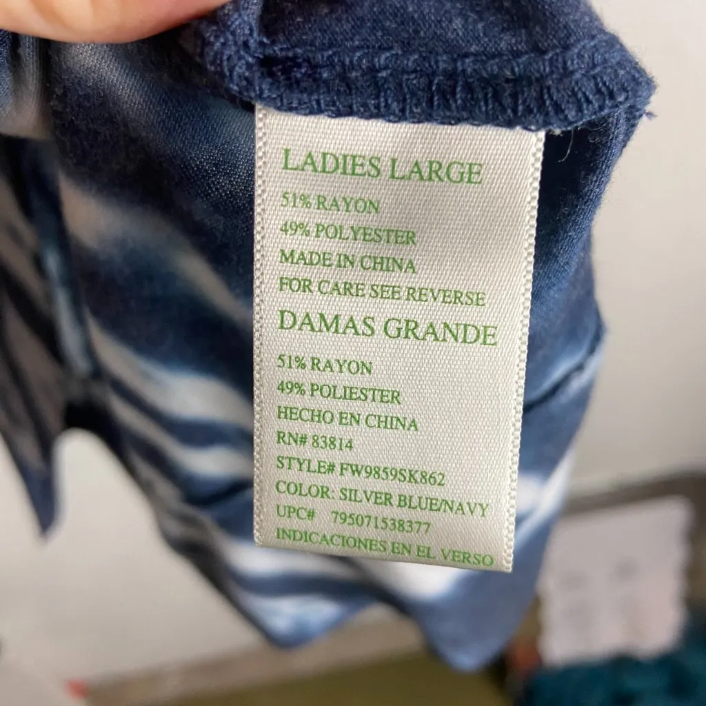 Green Tea Size Large Blue White Tie Dye High Low Tee Soft Casual Oversized Boho - Image 6