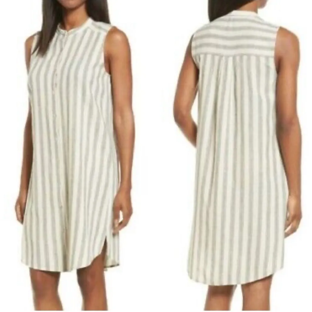 Eileen Fisher Cotton Linen Sleeveless Tunic Length Stripe Dress/Top Size Medium - Image 2