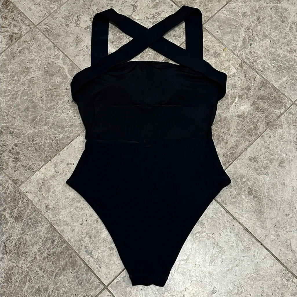Aerie Backless One Piece Cheeky Swimsuit Black Size Medium - Image 5