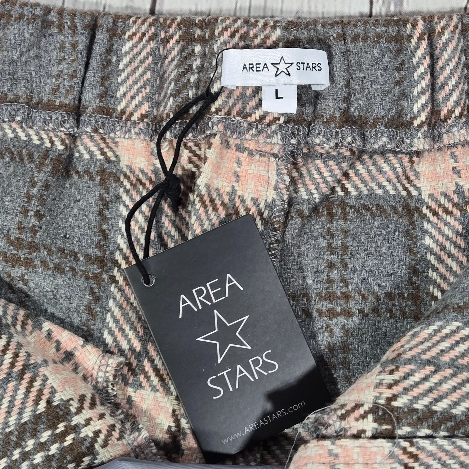 AREA STARS Plaid Wide Leg Pants Trousers Womens Large Pink‎ Grey Flannel Blend Gray - Image 6