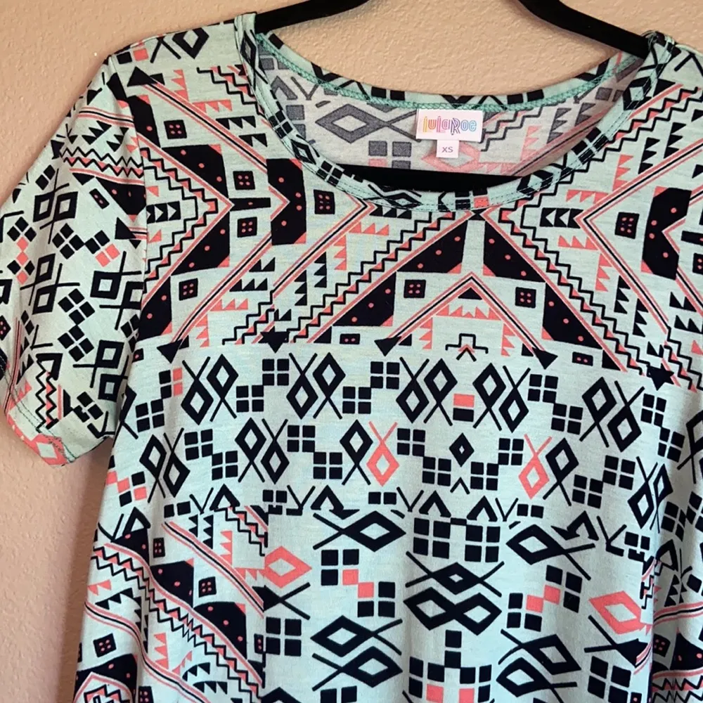 LULAROE Carly T-Shirt Dress XS S M 4 6 8 I0 Mint Green Black Pink Geometric - Image 11