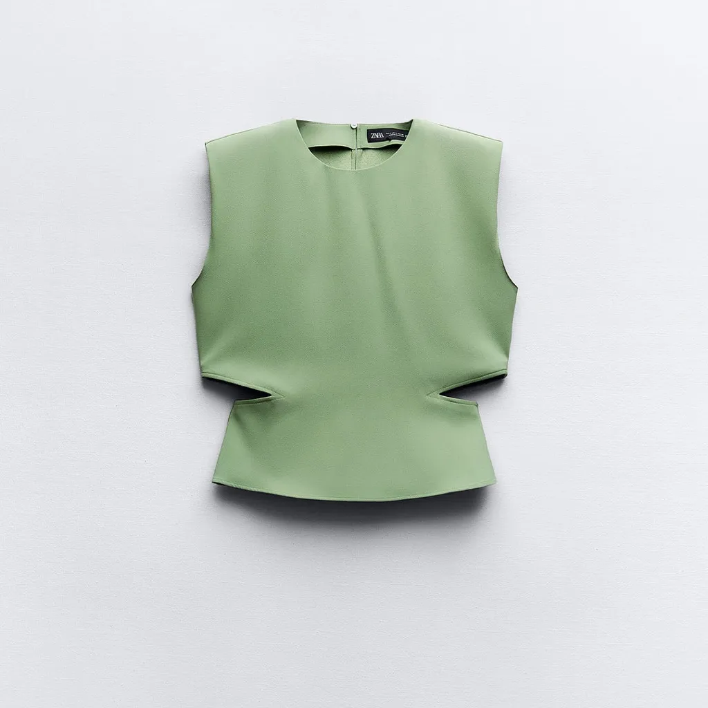 NWT Zara Light Green Sleeveless cut out Top - Image 2