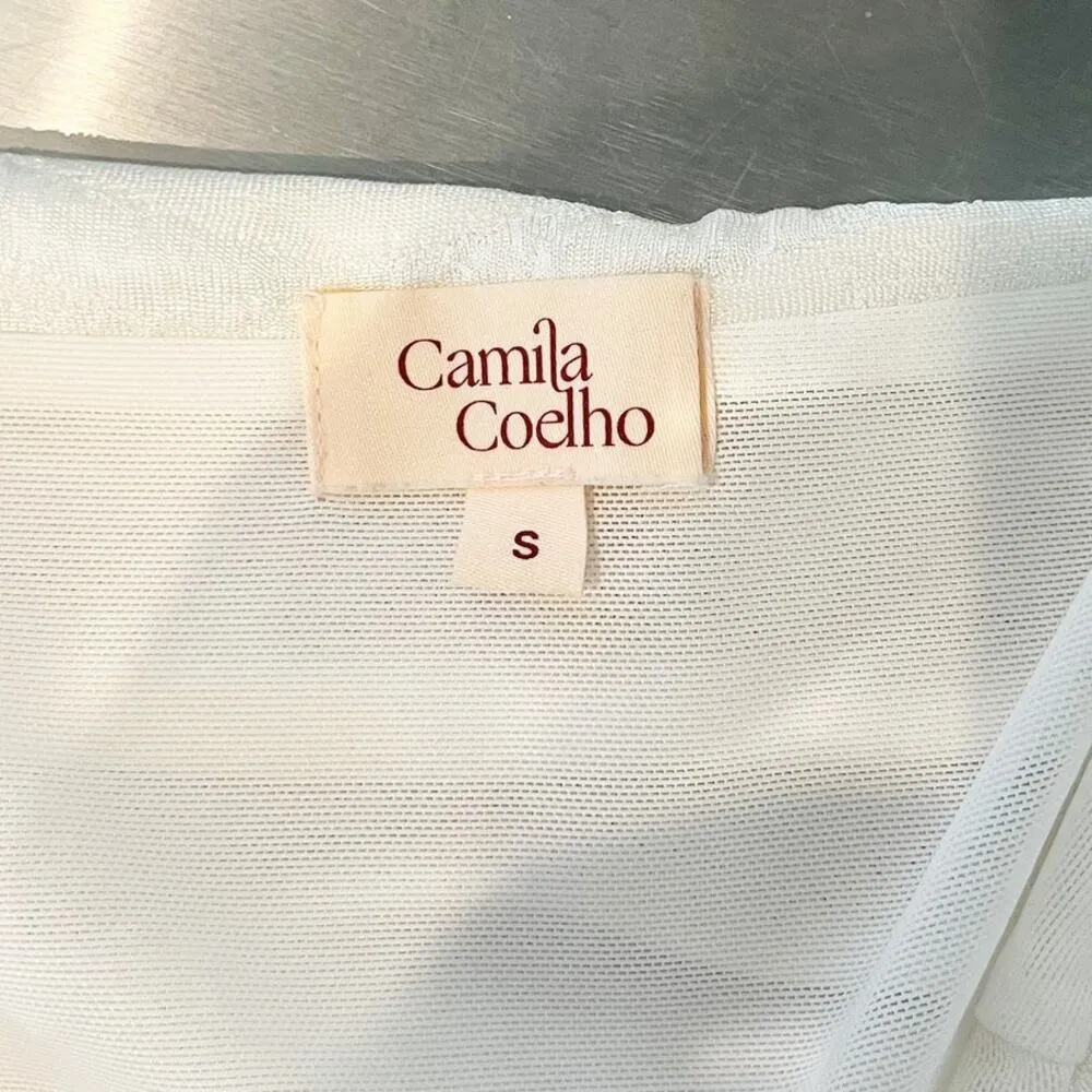 Camila Coelho Stacey Pull On Stretch High Waisted Ruched Mini Skirt White Small - Image 3