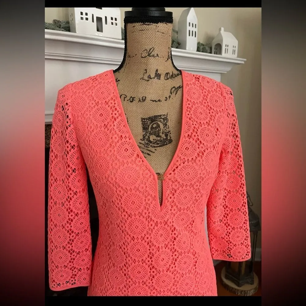 Lilly Pulitzer Lamora Pucker Pink Breakers Lace Resort Beach Dress L - Image 3